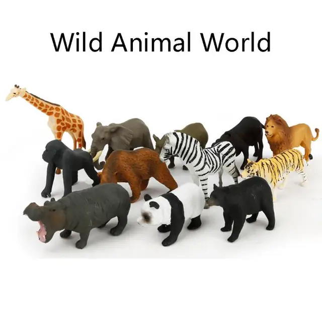 12Pc/set Plastic Zoo Animal Figure Tiger Leopard Hippo Giraffe Kids Toy Lovely Animal Toys Set Gift For Kids Puzzle Learning Toy 3