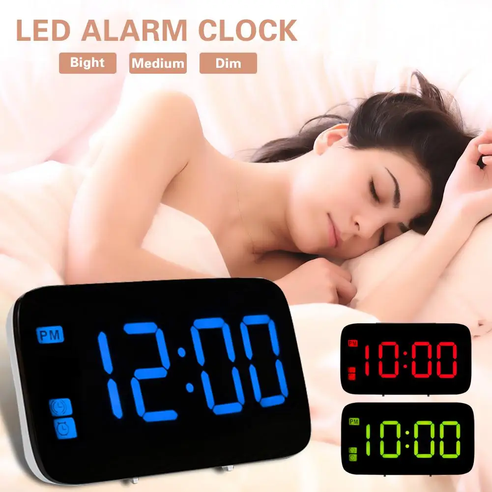 

Voice-Controlled LED Electronic LED Alarm Clock Sound Voice Control Light Digital LED Time Humidity Display Wooden Desk Alarm