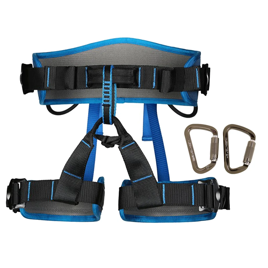 Rock Climbing Harness Seat Belt + 1 Pair 30KN D Ring Auto Locking