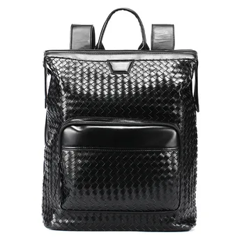 

Men Bagpack PU Leather Backpack Business England Euro Shoulder Bag Knitting Mochilas Casual College Travel Trend Luxury Daypack