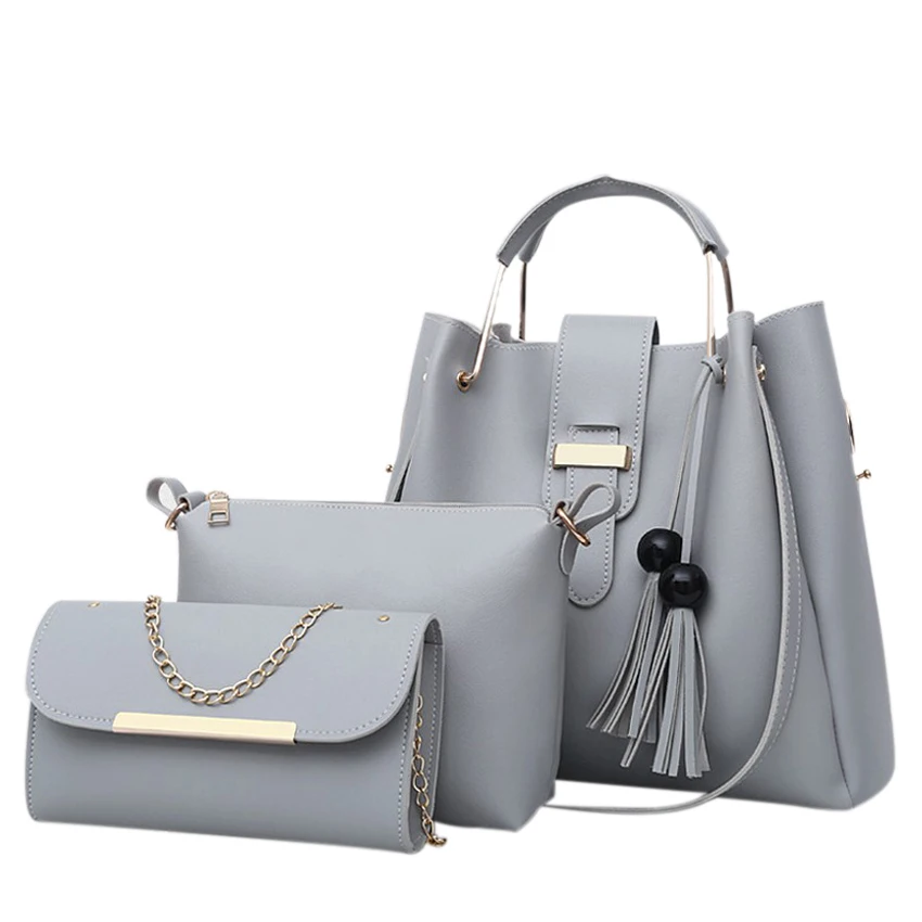 

3 in 1 portable handbag shoulder bag clutch bun mother bag - gray