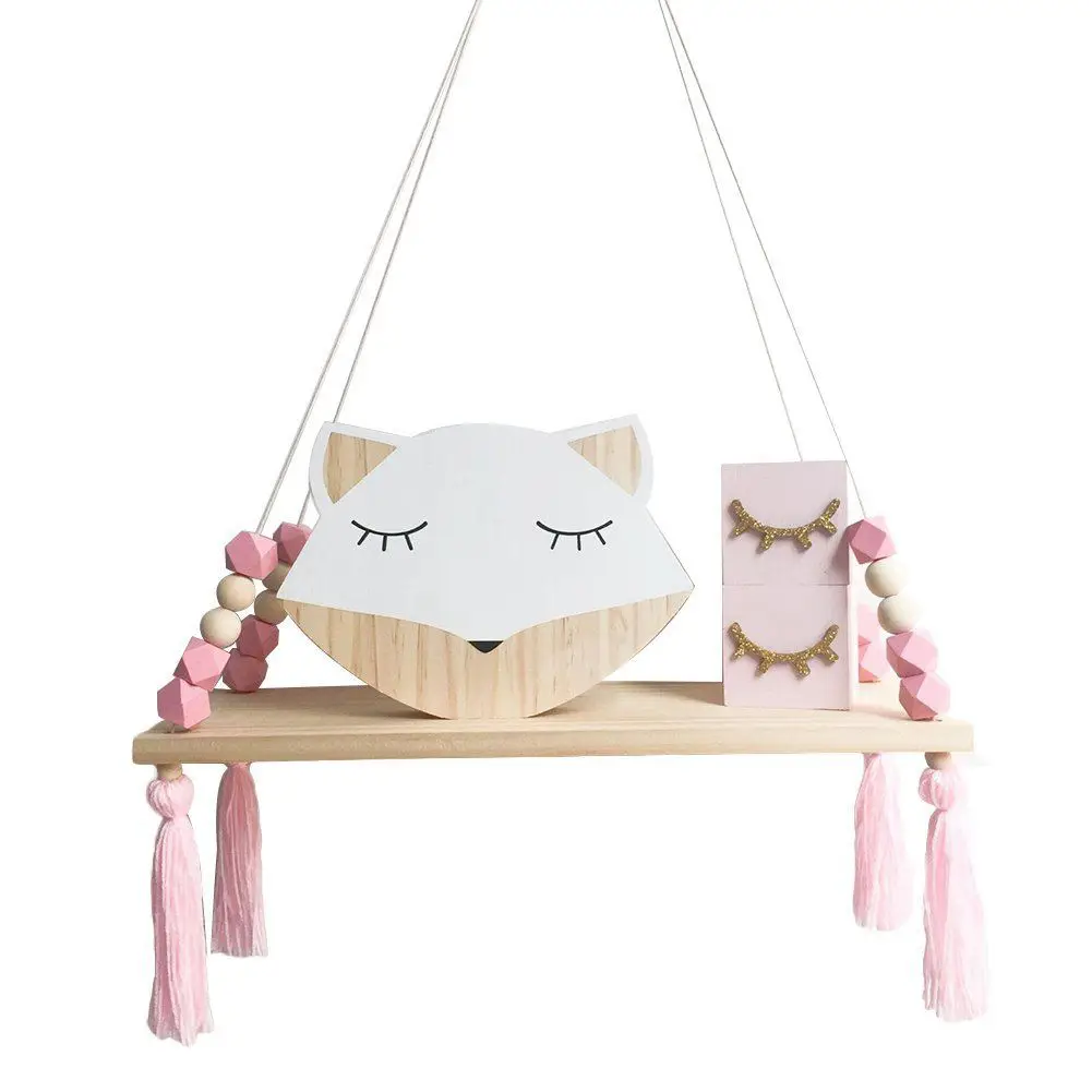 Promotion! Multifunctional Wooden Wall shelf Hanging Tassel Children baby Nordic Style Frame pink | Дом и сад