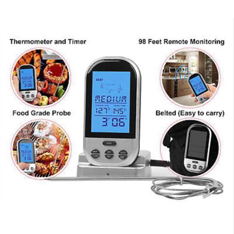 

Wireless LCD Digital 30m Remote Timer Alarm Oven Barbecue Food Meat Thermometer