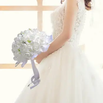 

Bride Wedding Bouquet Simulation Flower Foam White/Red Rose Bouquet Artificial Silk Flowers High Quality Handicrafts Flowers