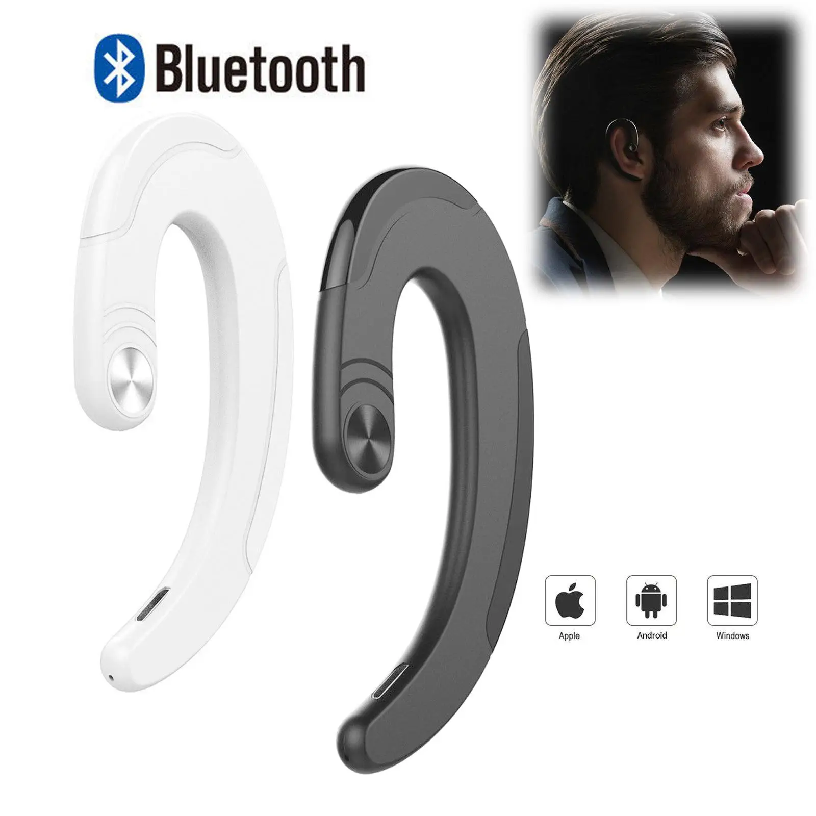 Bone Conduction Wireless Earphone Bluetooth Headphone Headset with Mic Noise Cancelling for IOS Android Cell Phones