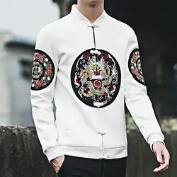 4348 демисезонный традиционные Chines стиль пальто для мужчин воротник стойка Вышивка Дракон хип хоп куртка s Уличная размеры 5XL