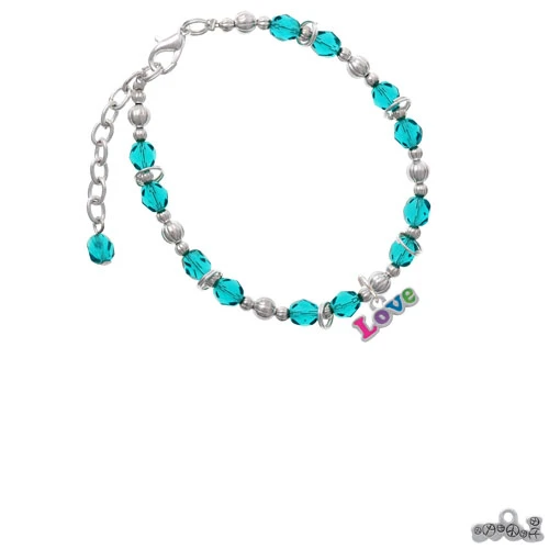 Rainbow Colored ''Love'' Teal Beaded Bracelet |