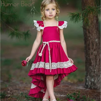 

Humor Bear Girls Clothes Dovetail Dress Summer Baby Lace Backless Irregular Party Princess Dress Baby Girls Clothes Girls Dress