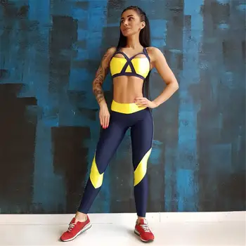 Women Tracksuit Sport Suit Yoga Set Fitness Gym Woman Sportswear Workout Kit Sports Bra Leggings Female Clothing Yellow 2