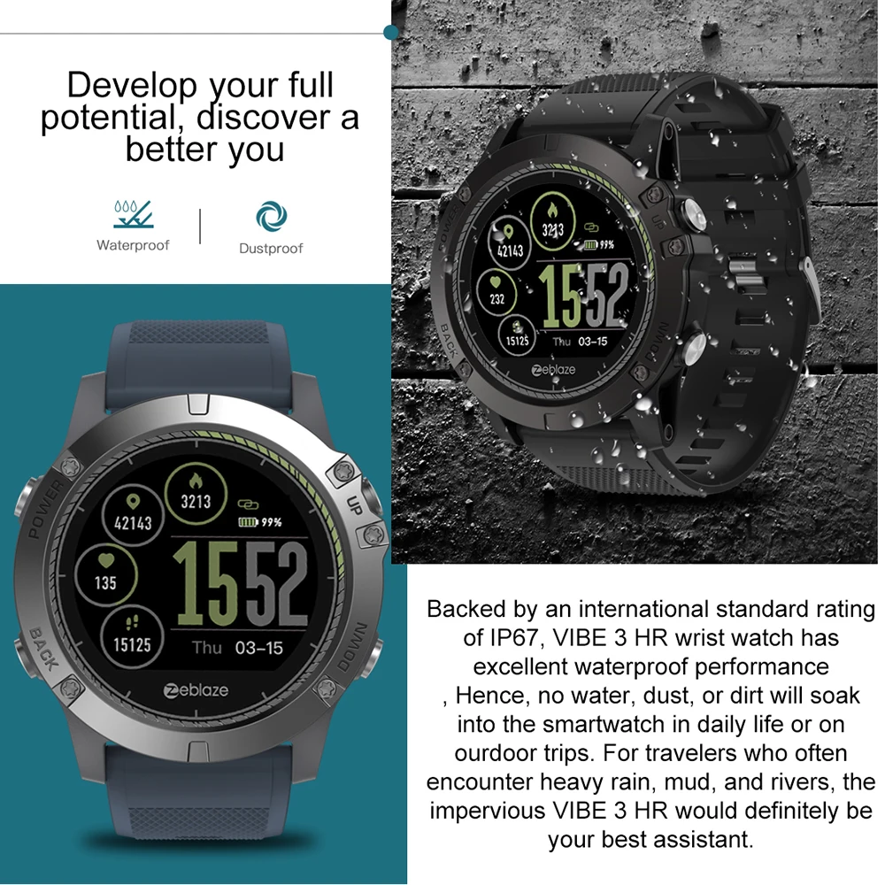 Zeblaze VIBE 3 HR умные часы для мужчин IP67 Водонепроницаемый фитнес-трекер Шагомер напоминание о звонках ips-дисплей умные часы для iOS Android