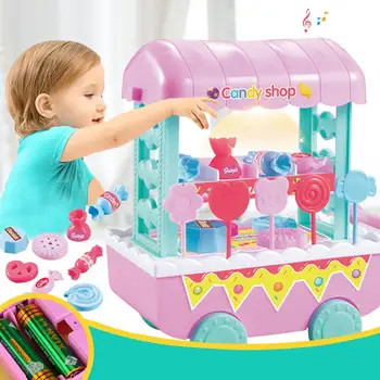 

1 Set of Kids Candy Trolley Toys Shop Toys DIY Play With Music ,Lights play house toys simulation furniture Multicolor Gift Set