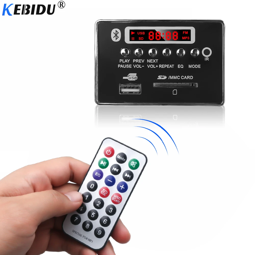 

KEBIDU Car USB MP3 Player Integrated Bluetooth Hands-free MP3 Decoder Board Module with Remote Control USB For Aux Radio Car Kit