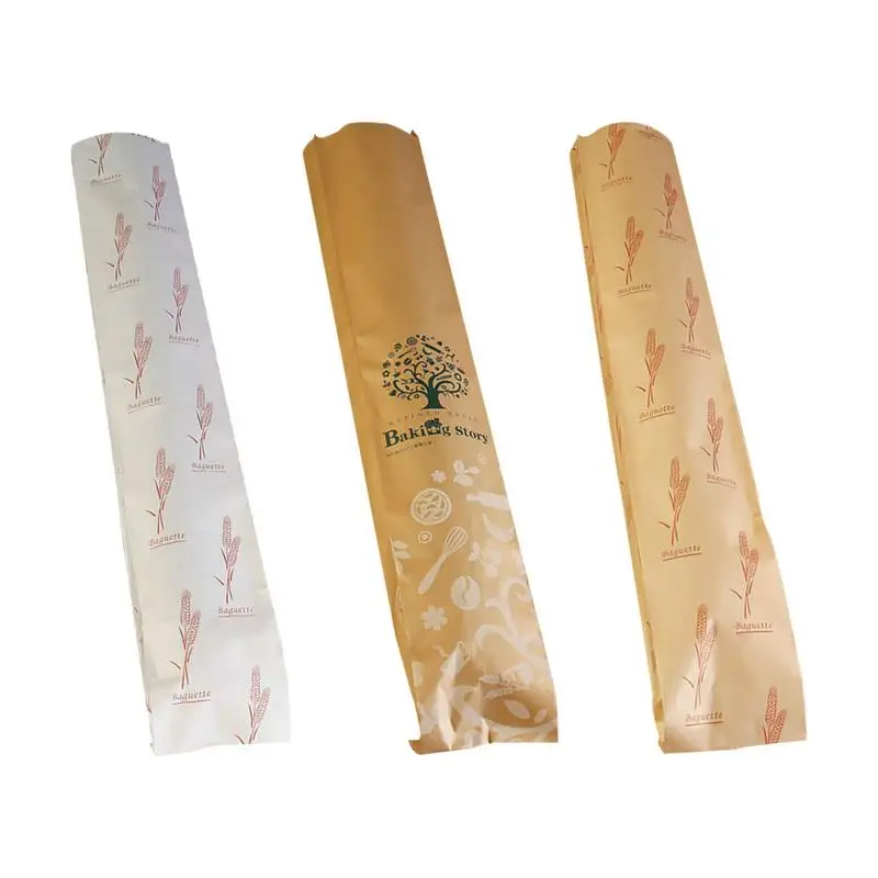 

50pcs Long Baguette Bag Window Wheat Healthy Tree Design Cowhide Sealed Paper Bag Oil-resistant Bakery Package