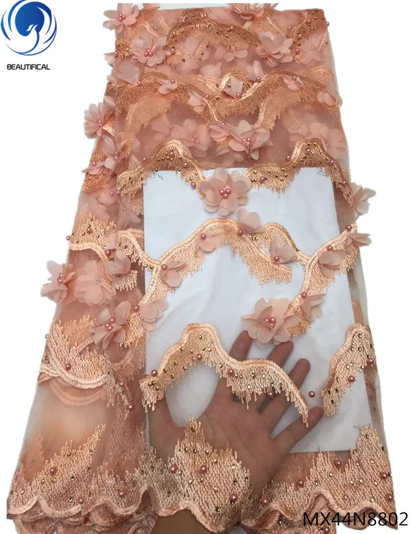 

BEAUTIFICAL 3d african lace 3d handmade lace fabric french lace fabric 3d flowers embroidered fabric with beads design MX44N88