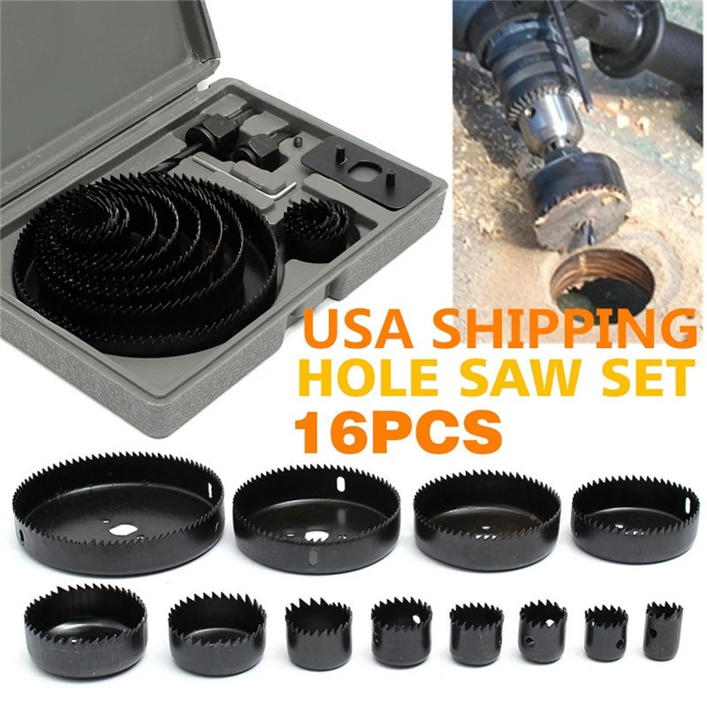 16pcs Hole Saw Cutting Set Kit Drilling Tool Carbide Drill Bits Wood