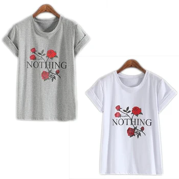 

2019New Fashion Rose Harajuku Summer Casual Floral Short Sleeve Loose Top Hot Plus Size Punk Shirts Printed Women Female T-Shirt