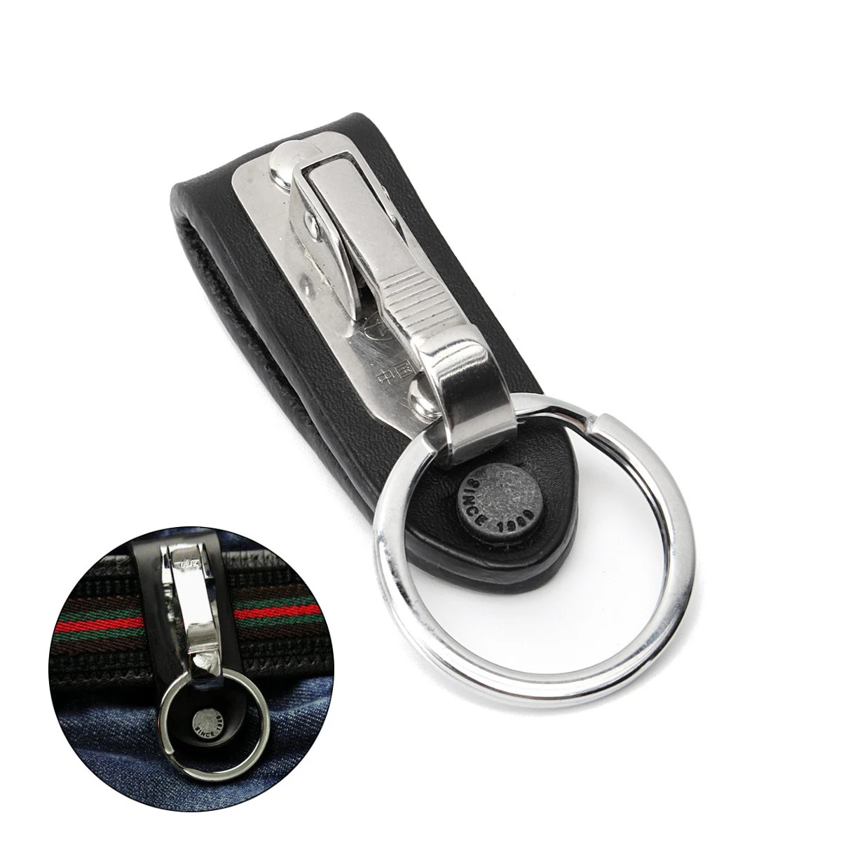 PU Leather Stainless Steel Keychain Men Detachable Key Ring Holder Clip