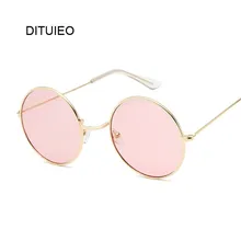 Gafas de sol redondas pequeñas para mujer, gafas de sol clásicas de famosa marca de diseñador, gafas de sol de Metal con personalidad Retro para mujer