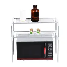 Hot Koop Dubbele Lagen Opslag Plank Magnetron Rack voor Keuken Badkamer Ruimtebesparend Opbergrek Hoge Kwaliteit(China)