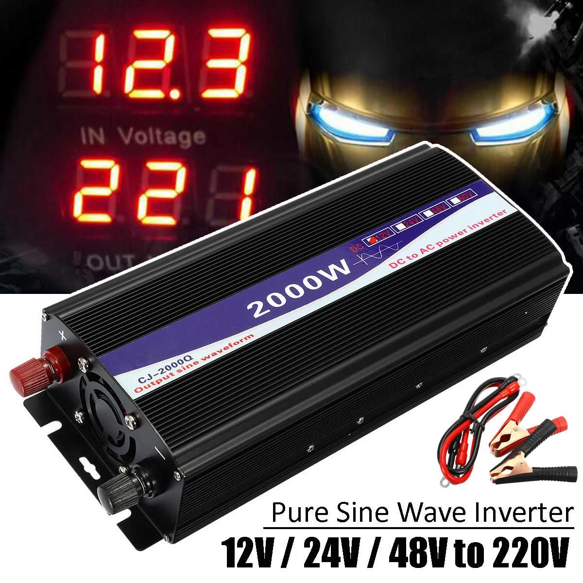 

2000W Car Power Inverter 12V/24V/ 48V To220V Voltage Transformer Converter LED Display Automobiles Power Supply