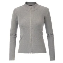 Новинка Зима Осень женский свитер топы сплошной цвет тонкий длинный рукав стоячий воротник на молнии трикотаж кардиган, вязаный жакет куртка