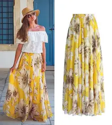 Для женщин Цветочный длинная юбка Повседневное Лето Разделение пляж солнце