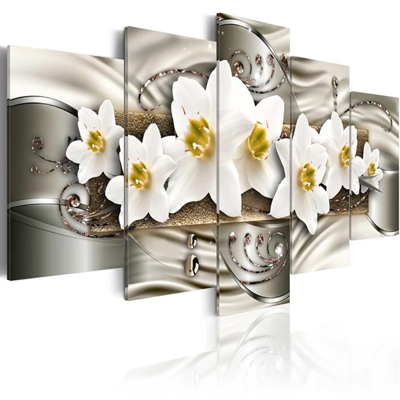 

5 Panels 5D Diy Full Square Diamond Painting "Abstract Flowers" Multi-Picture Combination 3D Embroidery Kit Home Decor