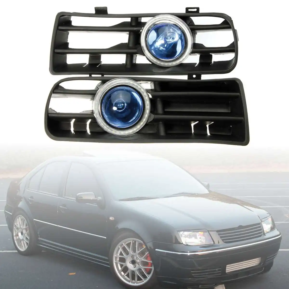 

2pcs Blue LED Fog Lights Front Bumper Grille Angel Eyes Lamp For VW Golf 1998-2004