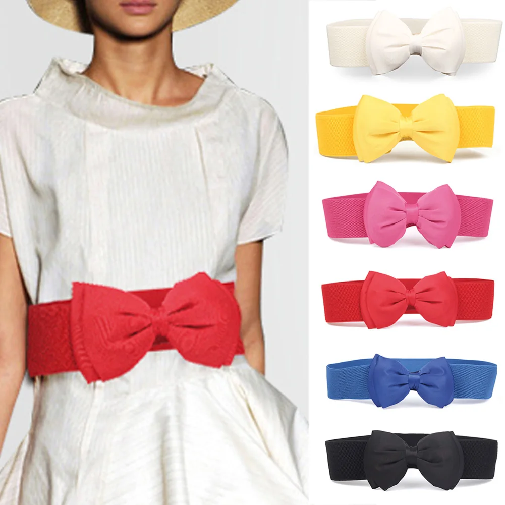 

Hot Sale Sweet Big Bow Waistband Elastic Wide For Women Dress Stretch New Designer Belts Elegant Ladies Girls Cinch Belt
