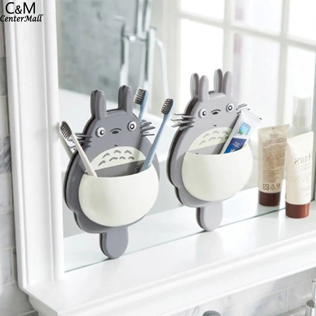 

2 Toothbrush Mounted Wall Suction Organizer Holder Gray Holder Bathroom Light Animal Cup Dark Cute Sucker shelf Toothbrush Hold