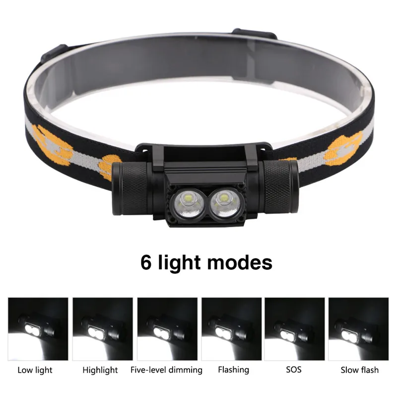 Cob Headlamp SANYI 2*XML-L2 Headlight Power by 18650 Battery 6 Modes 3800LM Flashlight Forehead USB Charging Camping Hunting Headlamp head flashlight