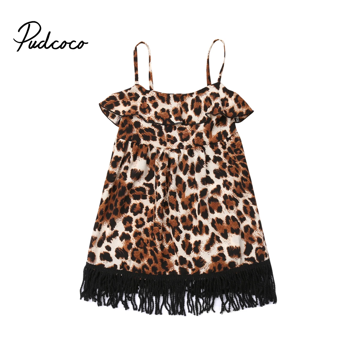 6M 4T Toddler Kid Baby Girl Clothes Ruffle Leopard Dress Strap Tassels