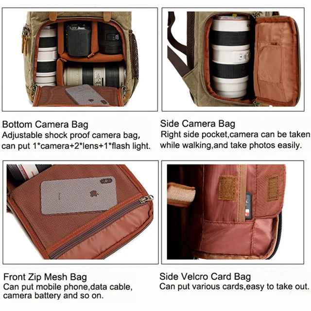 Camera Bag Batik Canvas Waterproof Photography Bag Outdoor Wear-resistant Large Camera Photo Lens Backpack for Canon/ Sony/Nikon 6