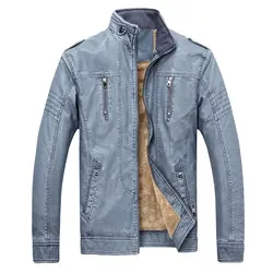 Ретро мотоцикл мужская кожаная куртка флис на весну и зиму Большие размеры XXXL модные из искусственной кожи плотное пальто мужской M-3XL синий