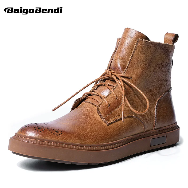 Genuíno Botas Homem Casuais Do Presente Hight Moda Acima Ornamentação Sapatos Black Montaria Final Retro De Homens Ata Couro Na brown Inverno rqr1AxY