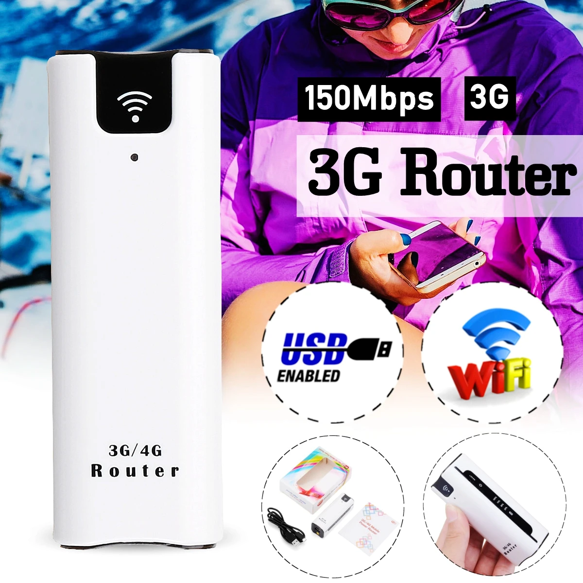 

MF7 150Mbps Portable Wifi 3G/4G Router Mini Portable 150Mbps Wifi Router Support Power Bank