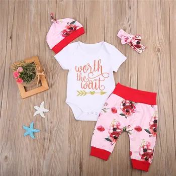 

Pudcoco Girl Clothes Newborn Infant Baby Girls Worth the Wait Floral Romper Leggings Outfit Clothes g