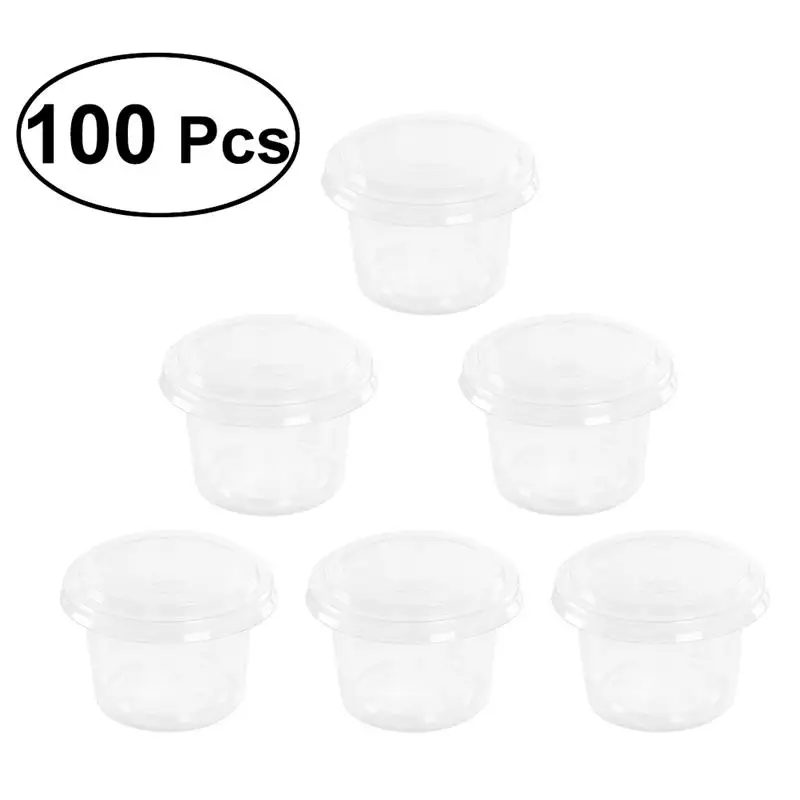 

100PCS 2oz Disposable Plastic Portion Cups Clear Portion Container with Lids for Jelly Yogurt Mousses