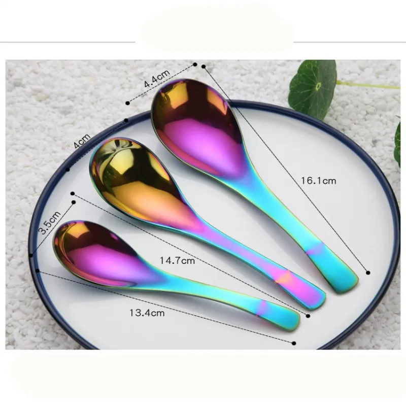 

2PCS Short Handle Stainless Steel Spoon Rainbow Spoons Ice Cream Coffee Soup Spoons Home Tableware