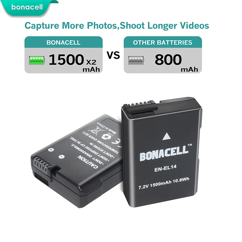 Bonacell 3 шт. 1500 мАч аккумуляторные батареи для Nikon EN EL14 ENEL14 D3100 D3200 D3300 D5100 D5200 D5300 P7000 P7100