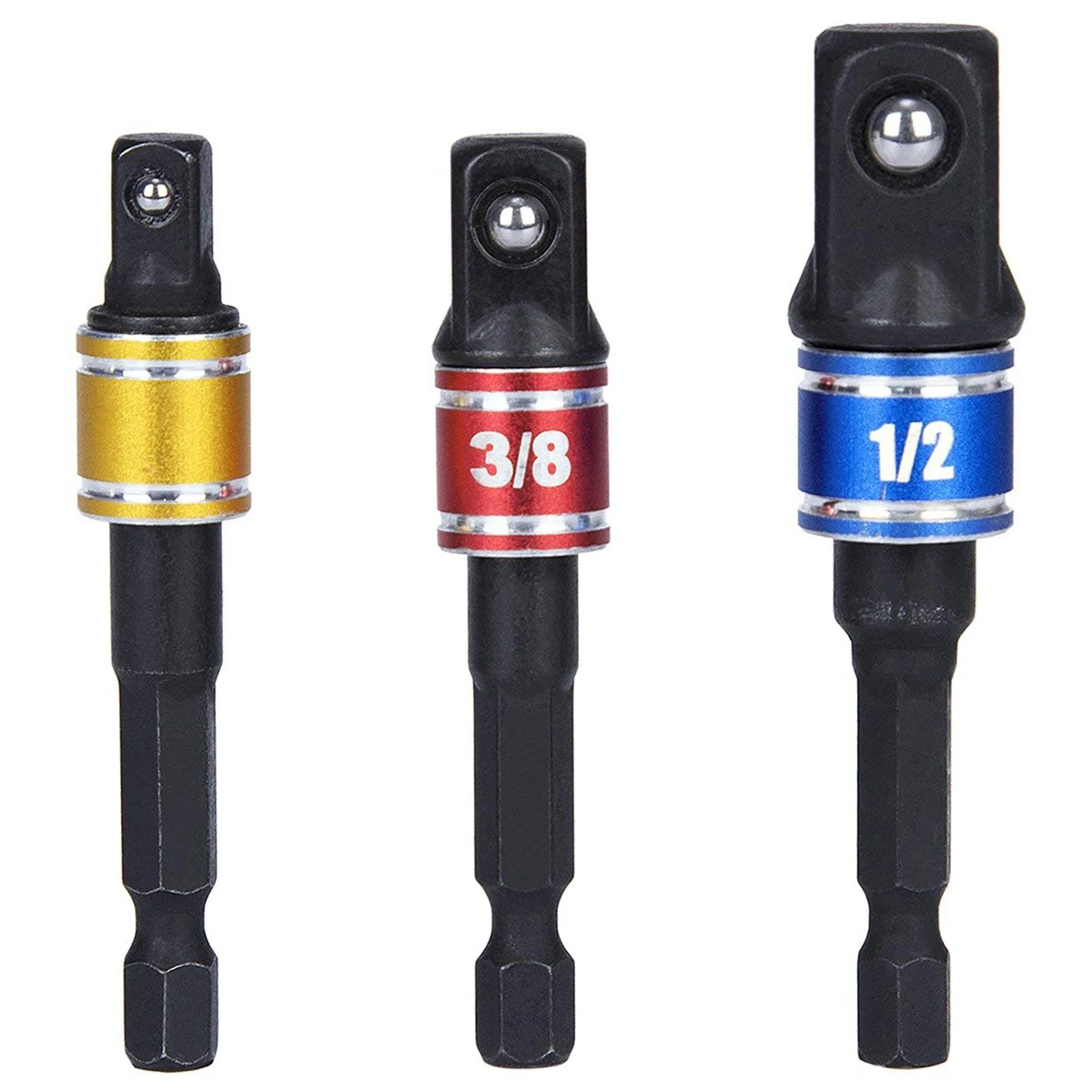 

Impact Socket Adapter Extension Set Turns Power Drill Into High Speed Nut Driver. 1/4Inch, 3/8Inch, And 1/2Inch Drive