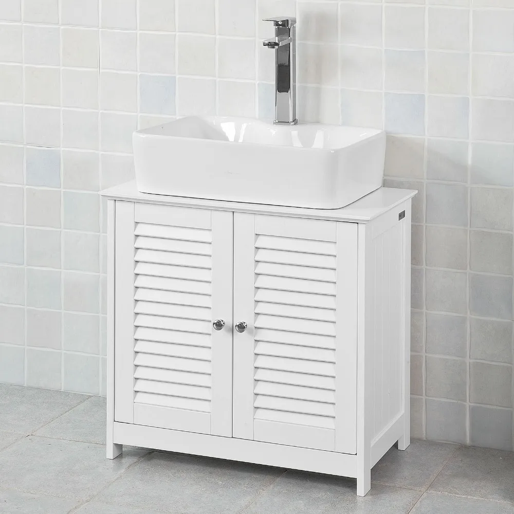 

White Under Sink Bathroom Storage Cabinet with Double Shutter Doors SoBuy FRG237-W