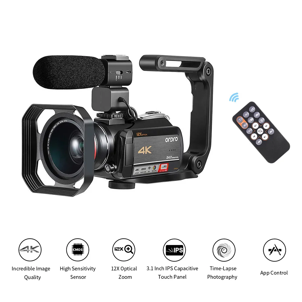 

ORDRO 4K WiFi Digital Video Camera Camcorder Recorder DV 24MP IPS Touchscreen Face Detection Anti-shake with 2pcs Batteries