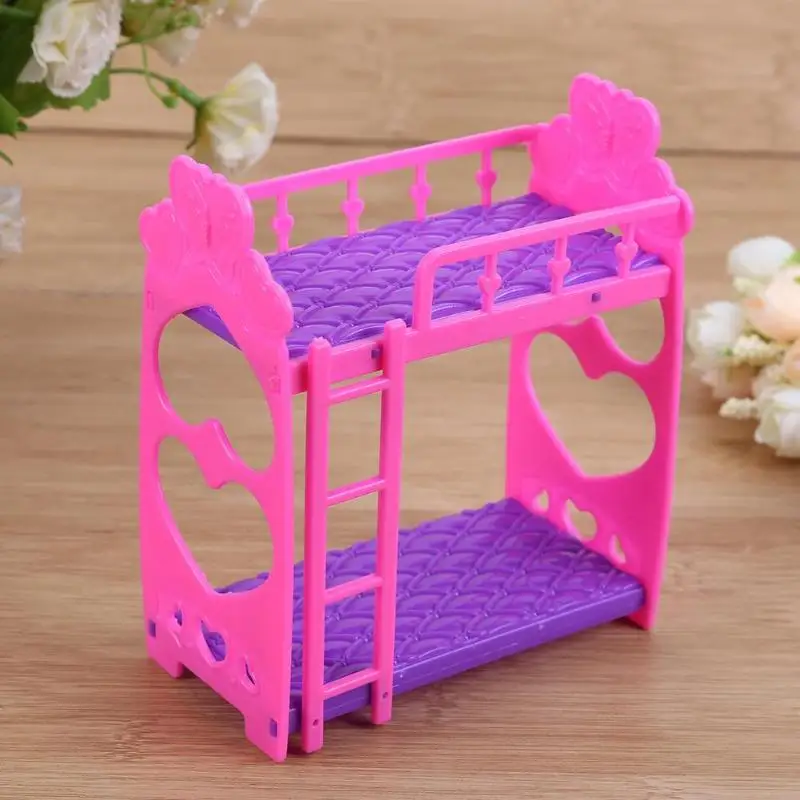 

7pcs Cute Dolls House Furniture Plastic Bunk Bed Play House Toys Girl Gift Mini Doll house bed pretended toys for children