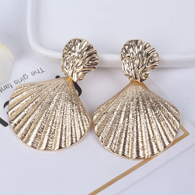 

Luxury Design Imitation Shell Earring for Women Gold Silver Color Geometric Metal Drop Earrings brincos 2019 Fashion Jewelry