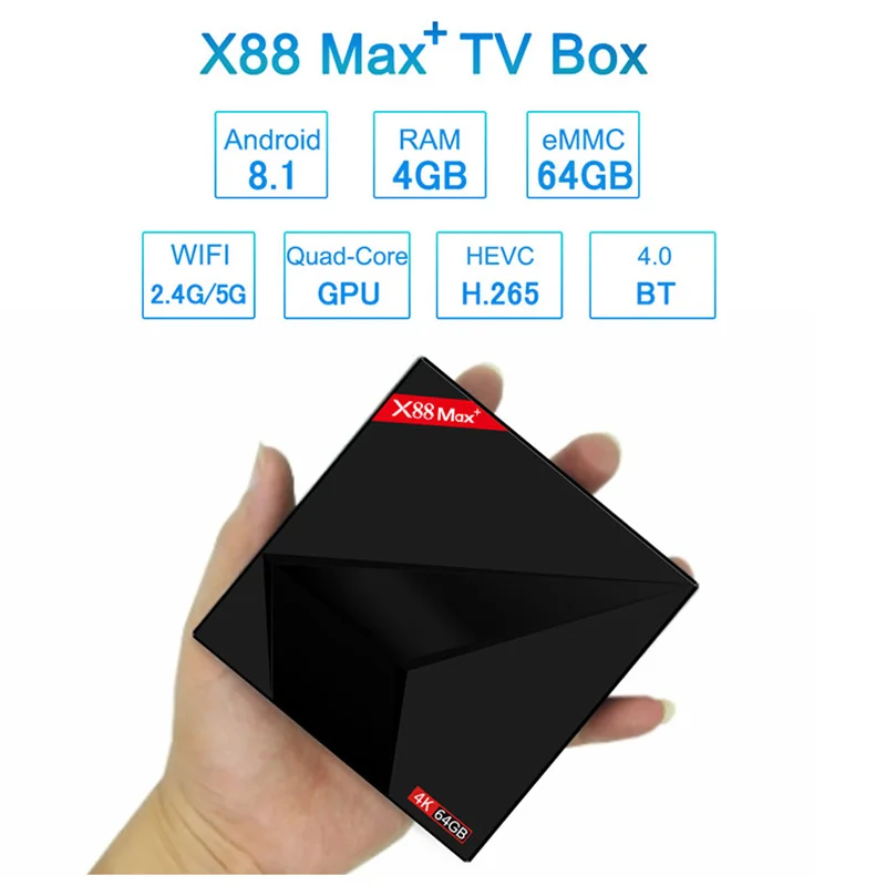 X88 MAX+ RK3328 Smart TV Box Android 8.1 4GB DDR3 64GB 2.4G+5G Dual WiFi 100M LAN 4K HD BT4.0 USB Smart Media Player Set Top Box