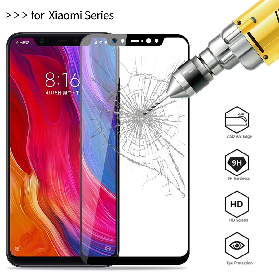 

2.5D Full Cover Tempered Glass for Xiaomi Mi Redmi Note 5 6 Pro A2 Lite Max 2 3 8 Pro SE Pocophone Poco F1 Screen Protector Film
