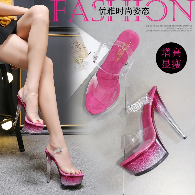 

2019 Sexy Crystal Shoe 15cm Bottom Crystal Exceed With Sandals Woman
