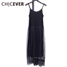 CHICEVER 2019 Sexy Off Shoulder Summer Women Dress Female Loose Spaghetti Strap Mesh Ladies Party