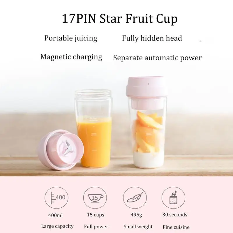 Xiaomi Smart Home Automation Modules 17PIN Fruit Juicer Cup Magnetic Charging 400mL Portable DIY Juicing Extractor Bottle Xiaomi Smart Home Automation Modules 17PIN Fruit Juicer Cup Magnetic Charging 400mL Portable DIY Juicing Extractor Bottle